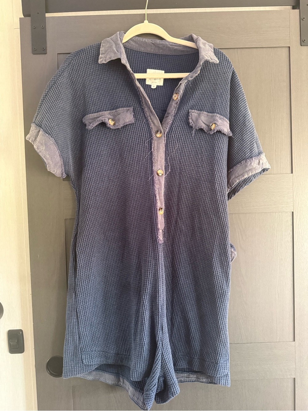 Umgee Navy Waffle Knit Button-Up Romper